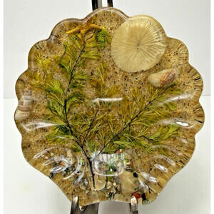 Vtg Sea Shell Soap Dish Lucite Resin Acrylic Sand Starfish Plants Hawaii Trinket